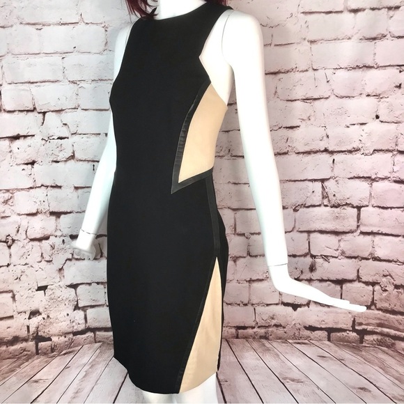 RAG & BONE Piper Leather Trim Mesh Panels Mini Sheath Dress Black and Tan Size 2 - Picture 11 of 16